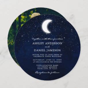 Celestial Moon and Stars Round Photo Wedding Kaart
