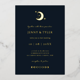 Celestial Moon and Stars Wedding Invitation Folie Uitnodiging