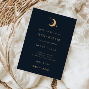 Celestial Moon and Stars Wedding Invitation Kaart
