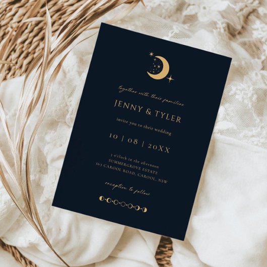 Celestial Moon and Stars Wedding Invitation Kaart