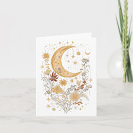 Celestial Moon and Wildflower Greeting Card – Boho Kaart