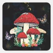 Celestial Moon Boho Magic Mushrooms Vierkante Sticker (Voorkant)