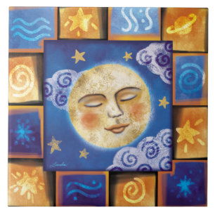 Celestial Moon Ceramic Tile Tegeltje