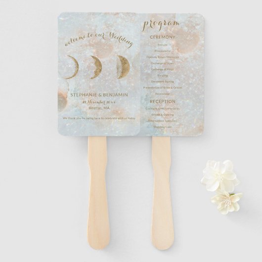 Celestial Moon Elegant Wedding Programme Handwaaier (Voorkant en achterkant)