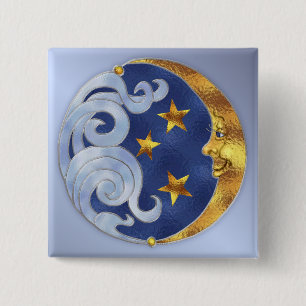 Celestial Moon en Stars Vierkante Button 5,1 Cm