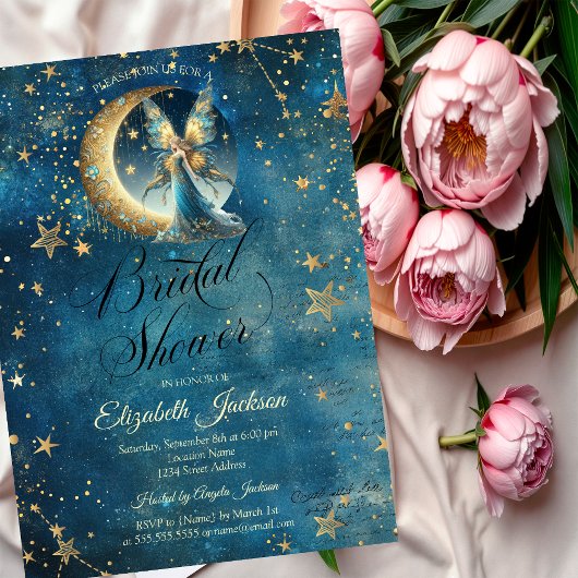 Celestial Moon Fairy Stars Bridal Shower Kaart