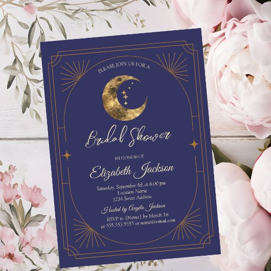 Celestial Moon Frame Violet Bridal Shower Kaart