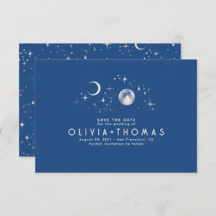 Celestial Moon Navy Blue Opslaan van de datum Save The Date