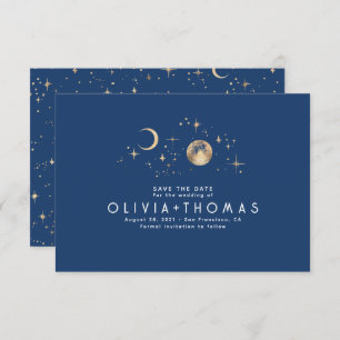Celestial Moon Navy Blue Opslaan van de datum Save The Date