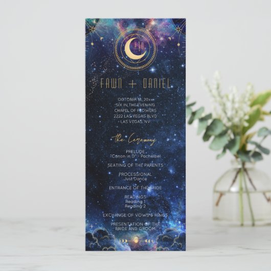 Celestial Moon Phase bruiloft programma (Staand voorkant)