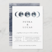 Celestial Moon Phase Navy Blue Wedding Uitnodiging (Voorkant / Achterkant)