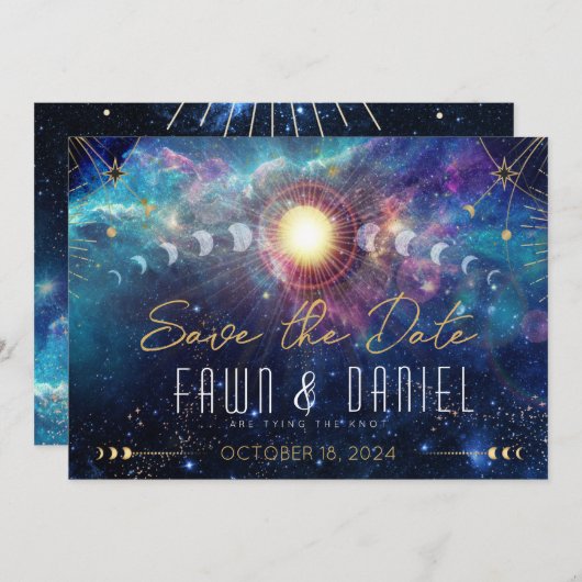 Celestial Moon Phase Save the Date (Voorkant / Achterkant)