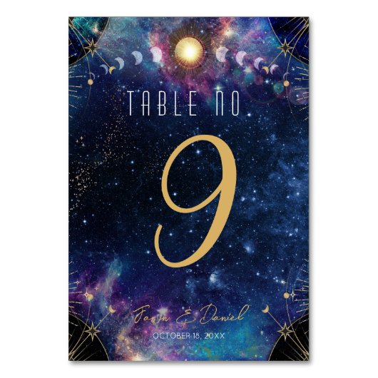 Celestial Moon Phase Table Number Kaart (Achterkant)