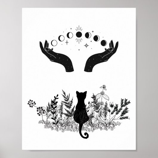 Celestial Moon Phases Cat Poster (Voorkant)