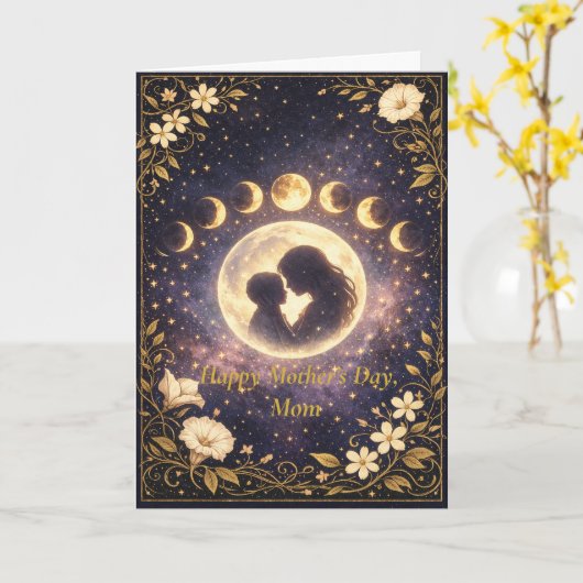 Celestial Moon Phases Floral Night Sky Design Kaart (Gele Bloem)