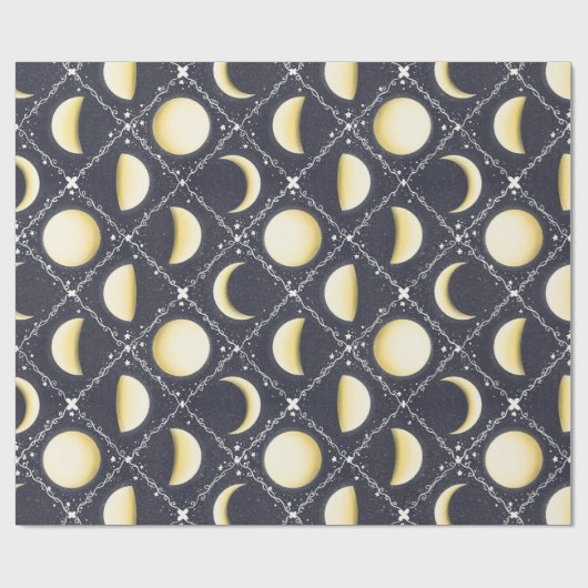 Celestial Moon Phases Pattern Cadeaupapier (Vlak)