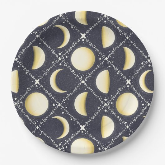 Celestial Moon Phases Pattern Papieren Bordje (Voorkant)