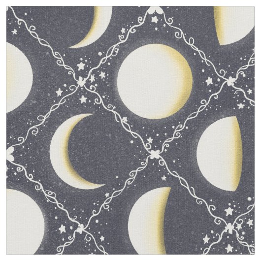 Celestial Moon Phases Pattern Stof (Close Up)
