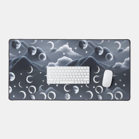 Celestial Moon Phases Soft Grey Luxury Aesthetic (Clavier et souris)