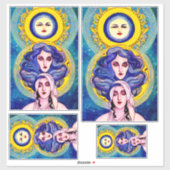 Celestial Moon Sisters Fantasy Abstract Art Sticker (Vel)