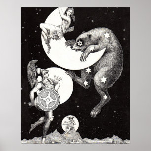 Celestial Moon Sky Universe God Night Illustration Poster