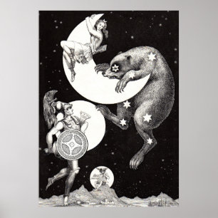Celestial Moon Sky Universe God Night Illustration Poster