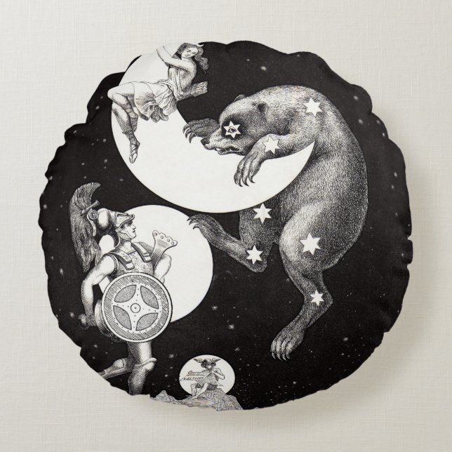 Celestial Moon Sky Universe God Night Illustration Rond Kussen (Voorkant)