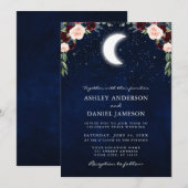 Celestial Moon Stars Burgundy Floral Wedding Kaart (Voorkant / Achterkant)