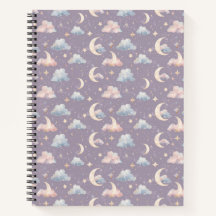 Celestial Moon Stars Clouds Watercolor Pastels