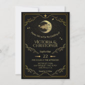 Celestial Moon & Stars Faux Gold Wedding Kaart (Voorkant)