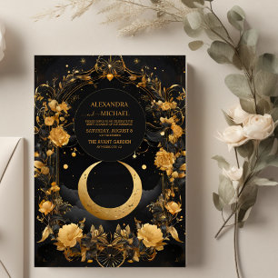 Celestial Moon & Stars Faux Gold Wedding Kaart