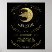 Celestial Moon & Stars Faux Gold Wedding Welkom Poster (Voorkant)
