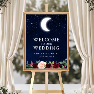 Celestial Moon Stars Floral Wedding Welkom Poster