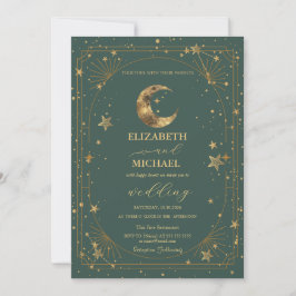 Celestial Moon Stars Frame Wedding Kaart