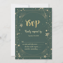 Celestial Moon Stars Frame Wedding RSVP   Kaart