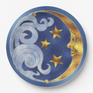 Celestial Moon Stars Glas in lood Borden Papieren Bordje