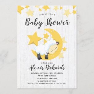 Celestial Moon Stars & Lamb Baby shower Invitation Kaart