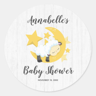 Celestial Moon Stars & Lamb Baby shower Invitation Ronde Sticker