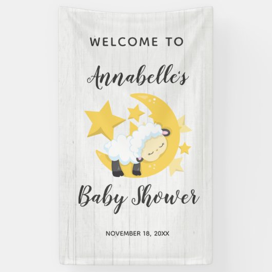 Celestial Moon Stars & Lamb Baby shower Welkom Spandoek (Verticaal)
