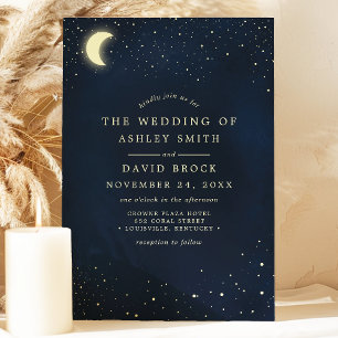 Celestial Moon Stars Midnight Blue Wedding Kaart