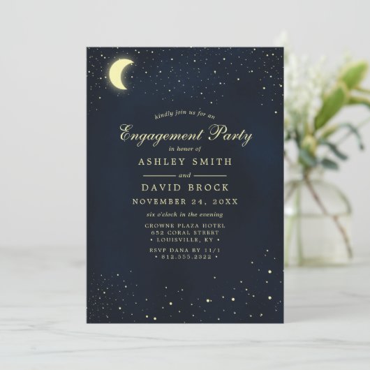 Celestial Moon Stars Night Sky Engagement Party Kaart (Staand voorkant)