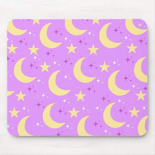 Celestial Moon Stars Pattern Paarse Achtergrond Muismat (Voorkant)
