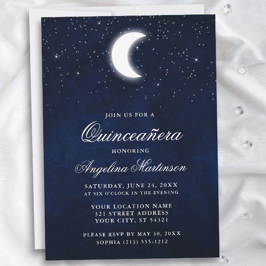 Celestial Moon Stars Quinceanera Uitnodiging