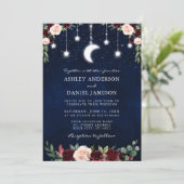 Celestial Moon Stars String Lights Wedding Floral Kaart (Staand voorkant)