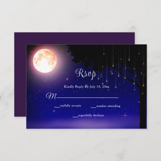 Celestial Moon Stars String Lights Wedding RSVP Kaartje (Voorkant / Achterkant)