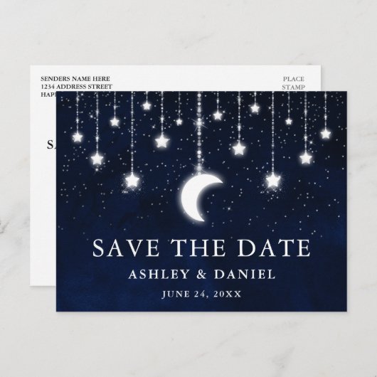 Celestial moon stert string lampjes sparen de datu briefkaart (Voorkant / Achterkant)