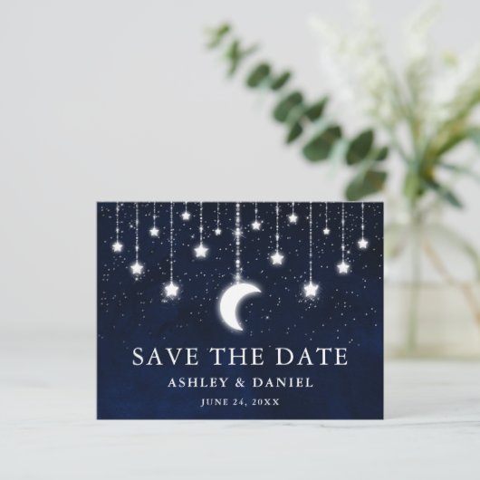 Celestial moon stert string lampjes sparen de datu briefkaart (Staand voorkant)