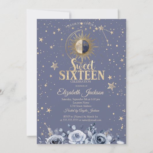 Celestial Moon Sun Moon Stars Lavander Sweet 16 Kaart (Voorkant)