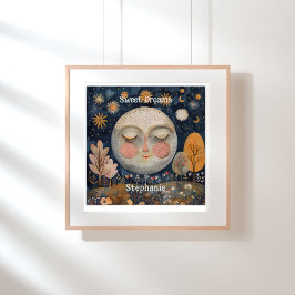Celestial Moon Sweet Dreams Kinder aangepaste naam Perfect Poster