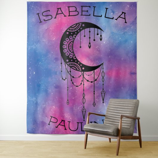 Celestial Moon Tapestry Wandkleed (In situ)